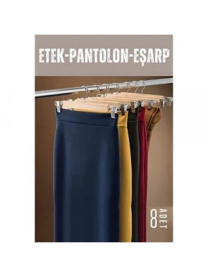 ÇOK SATAN Etek Pantolon Eşarp Kıskaçlı Askı 8 Adet Ahşap