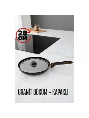 ÇOK SATAN Granit Döküm Tava Paslanmaz Çelik Kapaklı -Yapışmaz Taban 28 Cm