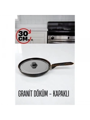 ÇOK SATAN Granit Döküm Tava Paslanmaz Çelik Kapaklı -Yapışmaz Taban 30 Cm