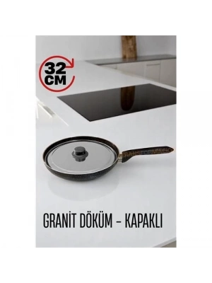 ÇOK SATAN Granit Döküm Tava Paslanmaz Çelik Kapaklı -Yapışmaz Taban 32 Cm