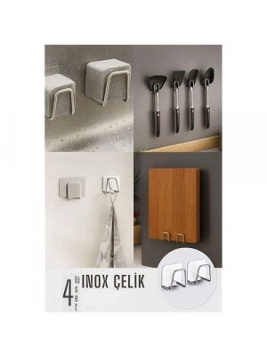 ÇOK SATAN Inox Çelik Çok Amaçlı Askı - Banyo Askısı - Mutfak Askısı Profesyonel 4 lü SET