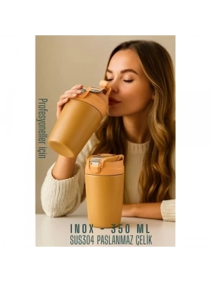 ÇOK SATAN Inox Çelik Kahve Bardağı - 350 ml  SUS304 Çelik Termos Profesyonel LATTE