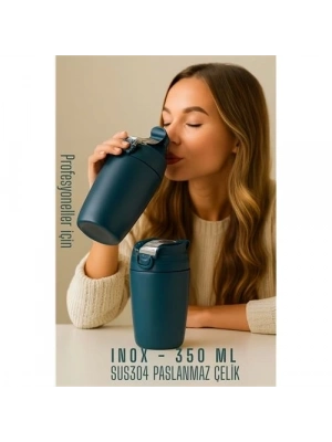ÇOK SATAN Inox Çelik Kahve Bardağı - 350 ml  SUS304 Çelik Termos Profesyonel MAVİ