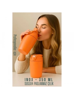 ÇOK SATAN Inox Çelik Kahve Bardağı - 350 ml  SUS304 Çelik Termos Profesyonel TURUNCU