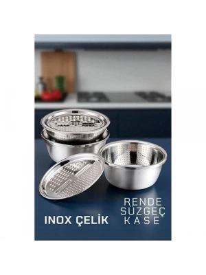 ÇOK SATAN Inox Rende Kase Süzgeç Seti - MultiFix 3 in 1