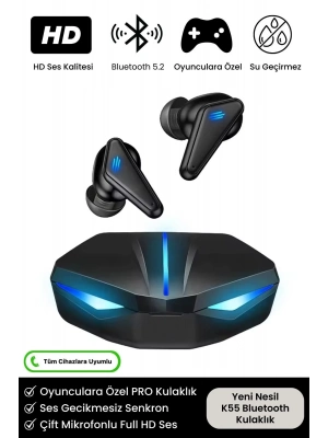 ÇOK SATAN K55 Tws Pro Oyuncu Kulaklığı 3D Stereo Ses Extra Bass Işıklı Mikrofonlu Bluetooth Kablosuz Kulaklık