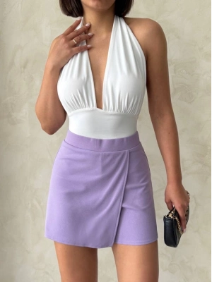 Kapaklı şort etek lila s208
