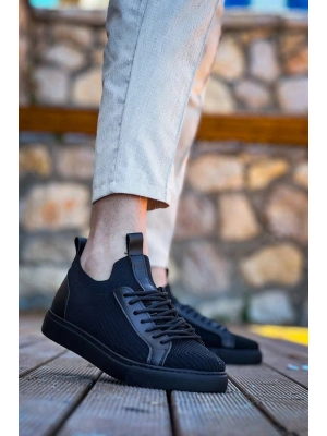 KB-112   Siyah Siyah TabanTriko Bağcıklı  Günlük Erkek  Ayakkabı