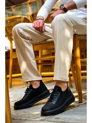 KB-116  Siyah Siyah Taban Bağcıklı Triko Günlük Erkek Ayakkabı