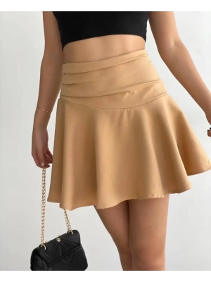 Kemerden büzgülü etek camel