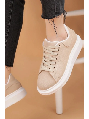 ÇOK SATAN LC101 Krem Süet Kadın Sneaker