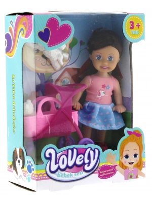 ÇOK SATAN Lovely Mini Bebek Pembe Sepetli Evcil Hayvanlı Oyun Seti