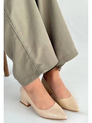 Meort Bej Rugan Topuklu Ayakkabı