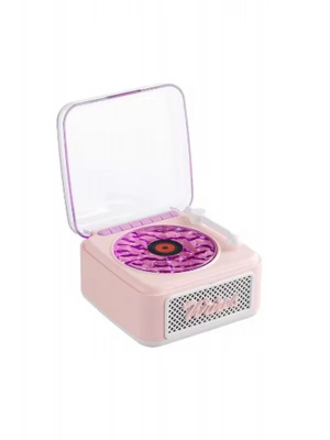 ÇOK SATAN Nostalji Mini Plak Görünümlü Radyolu Bluetooth Hoparlör 3d Ses Dalgası Retro Müzik Plak Pembe