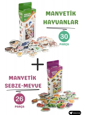 ÇOK SATAN Oyuncak Manyetik Mıknatıslı 30 Parça Hayvanlar 26 Parça Sebze Meyveler Eğitici Set Magnet