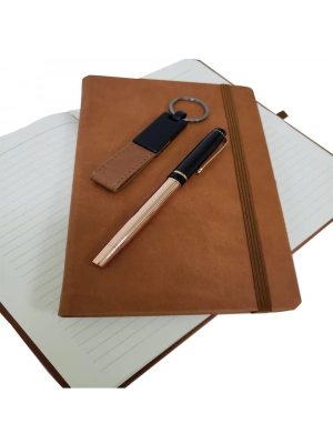 ÇOK SATAN Özel Taba Rengi Vip Kalem Defter Ve Anahtarlık Seti