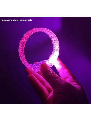 ÇOK SATAN Pembe Led Işıklı Baskı Yapılabilen Pilli Bileklik Bilezik 1,5 Cm Genişlik