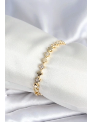 ÇOK SATAN Pirinç Gold Renk Zirkon Taşlı Yonca Model Kadın Bileklik