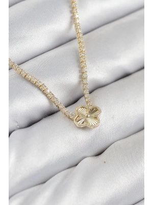 ÇOK SATAN Pirinç Zirkon Taşlı Yonca Model Gold Renk Kadın Kolye