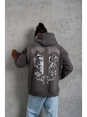 98 Baskılı Kapşonlu Sweat - Gri