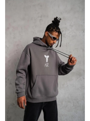 Baskılı Kapüşonlu Sweat - Gri