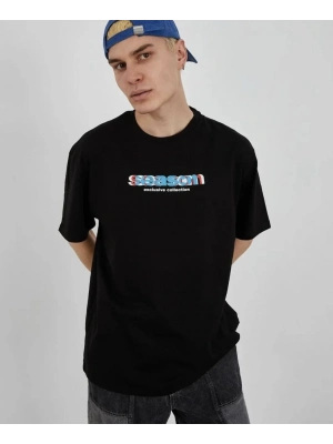 Bisiklet Yaka Baskılı Oversize T-Shirt - Siyah