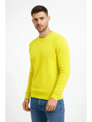 Bisiklet Yaka Petekli dokulu Triko Kazak Pamuklu ince Dokuma, uzun kollu Rahat Regular kalıp - Sarı