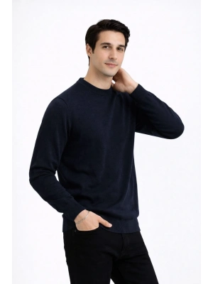 Bisiklet Yaka Triko Kazak yumuşak dokulu Pamuklu ince Dokuma, uzun kollu Rahat Regular kalıp - Lacivert