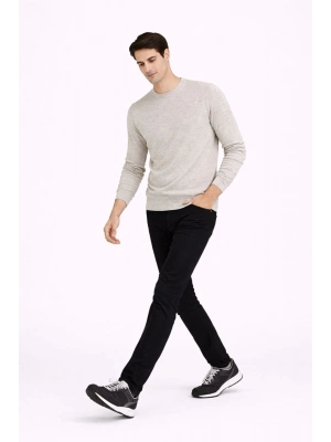 Bisiklet Yaka Triko Kazak yumuşak dokulu Pamuklu ince Dokuma, uzun kollu Rahat Regular kalıp - Bej