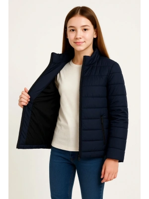 Şişme Mont Hafif ve Sıcak Tutucu Kışlık Fermuarlı Su İtici Rahat Günlük Mont Kapüşonuz Modern Tasarım - Lacivert