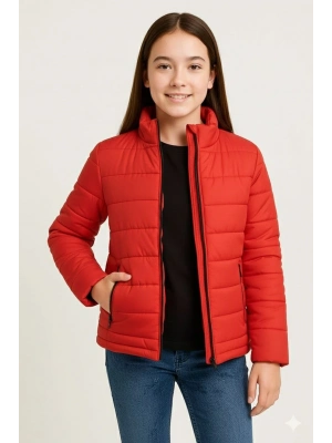 Şişme Mont Hafif ve Sıcak Tutucu Kışlık Fermuarlı Su İtici Rahat Günlük Mont Kapüşonuz Modern Tasarım - Kırmızı