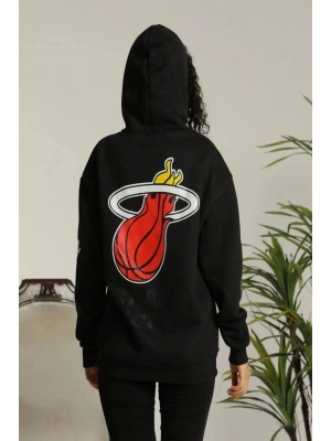 Kapşonlu Baskılı Sweetshirt - Siyah