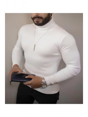 Kaşkorse Boğazlı Full Likralı Fitilli Body Kazak - Beyaz