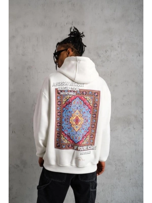 Kilim Desen Kapüşonlu Sweat- Beyaz