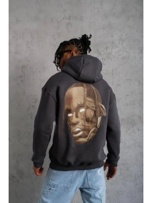 Kordonlu Arka Maske Kordon Saçlı Kapüşonlu - Füme