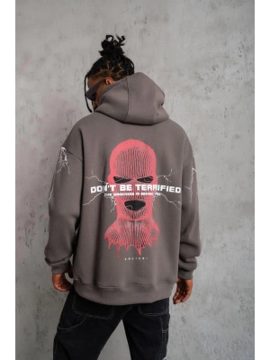 Maske Baskılı Kapüşonlu Sweat - Gri