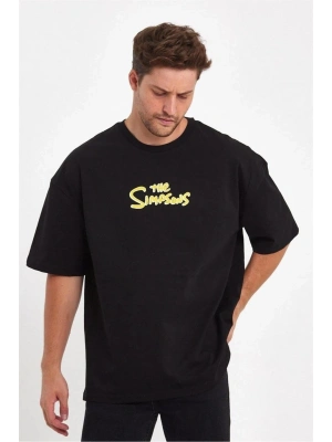 Sırt Baskılı Bisiklet Yaka Oversize T-shirt - Siyah