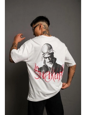 Sırt Baskılı Oversize T-Shirt - Beyaz