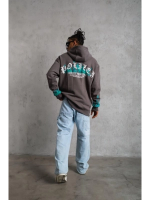 Üç İplik İçi Pamuklu Alev Baskılı Kapüşonlu Sweatshirt - Gri