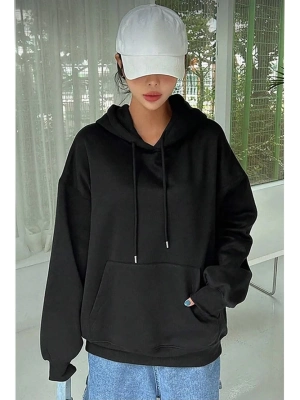 Uzun Kol Kapşonlu Basic Sweatshirt hoodie - Siyah