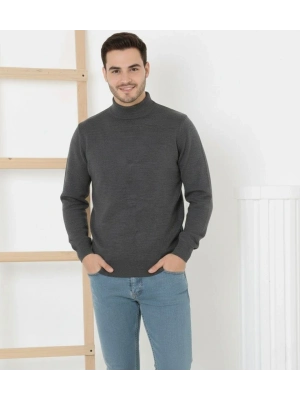 Yarım Boğaz Triko Kazak yumuşak dokulu Pamuklu ince Dokuma, uzun kollu Rahat Regular kalıp - Füme