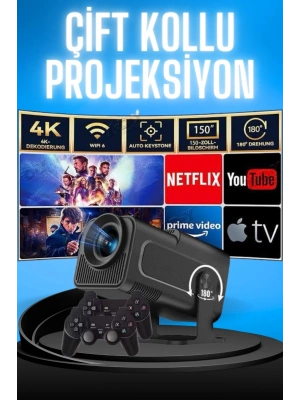 ÇOK SATAN Projektör Siyah Android Taşınabilir Sinema Projeksiyon Wifi Destekli En Güncel Sürüm Akıllı