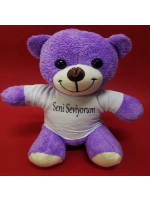 ÇOK SATAN Seni Seviyorum Tişörtlü Mor Peluş Ayıcık