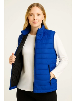 Şişme Fermuarlı Yelek Su itici Kapitone Astarlı Kumaş Cepli Hafif Kışlık Spor Rahat Kalıp - Saks Mavisi