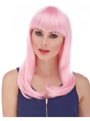 ÇOK SATAN Soft Pembe Renk Uzun Düz Parti Peruğu