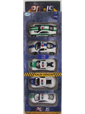 ÇOK SATAN Sürtmeli Die Cast 5Li Metal Polis Araçları