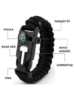 ÇOK SATAN Survival Kamp Bileklik  Düdük Çok Amaçlı