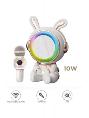 ÇOK SATAN Taşınabilir Rgb Işılı Sevimli Figürlü Mikrofonlu Karaoke Bluetooth Hoparlör Krem