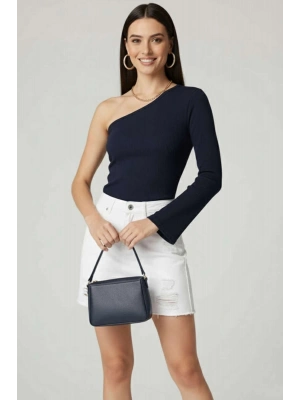 Tek Omuzlu Basic Bluz Lacivert T4275