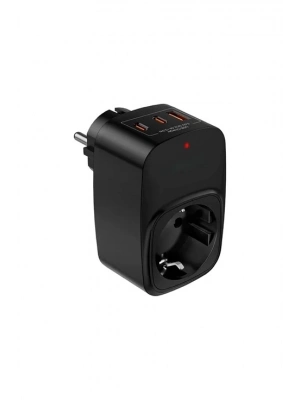 ÇOK SATAN Tekli Yüksek Voltaj Korumalı Duvar Prizi 2x Type-c 1x Usb Çıkışlı Priz Grup Priz Çoğaltıcı Siyah